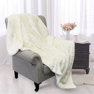 STITCHING JACQUARD FAUX FUR THROW - Antique White