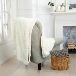 STITCHING JACQUARD FAUX FUR THROW - Antique White