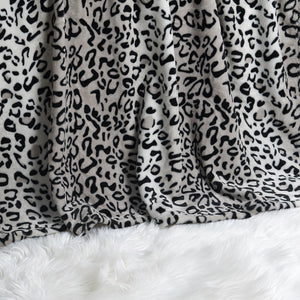 ANIMAL PRINT FLANNEL FLEECE BLANKET- BLACK AND WHITE LEOPARD