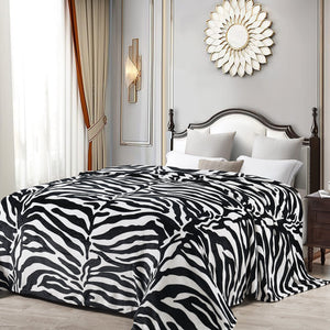 ANIMAL PRINT FLANNEL FLEECE BLANKET- BLACK AND WHITE ZEBRA