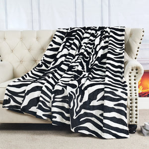 ANIMAL PRINT FLANNEL FLEECE BLANKET- BLACK AND WHITE ZEBRA