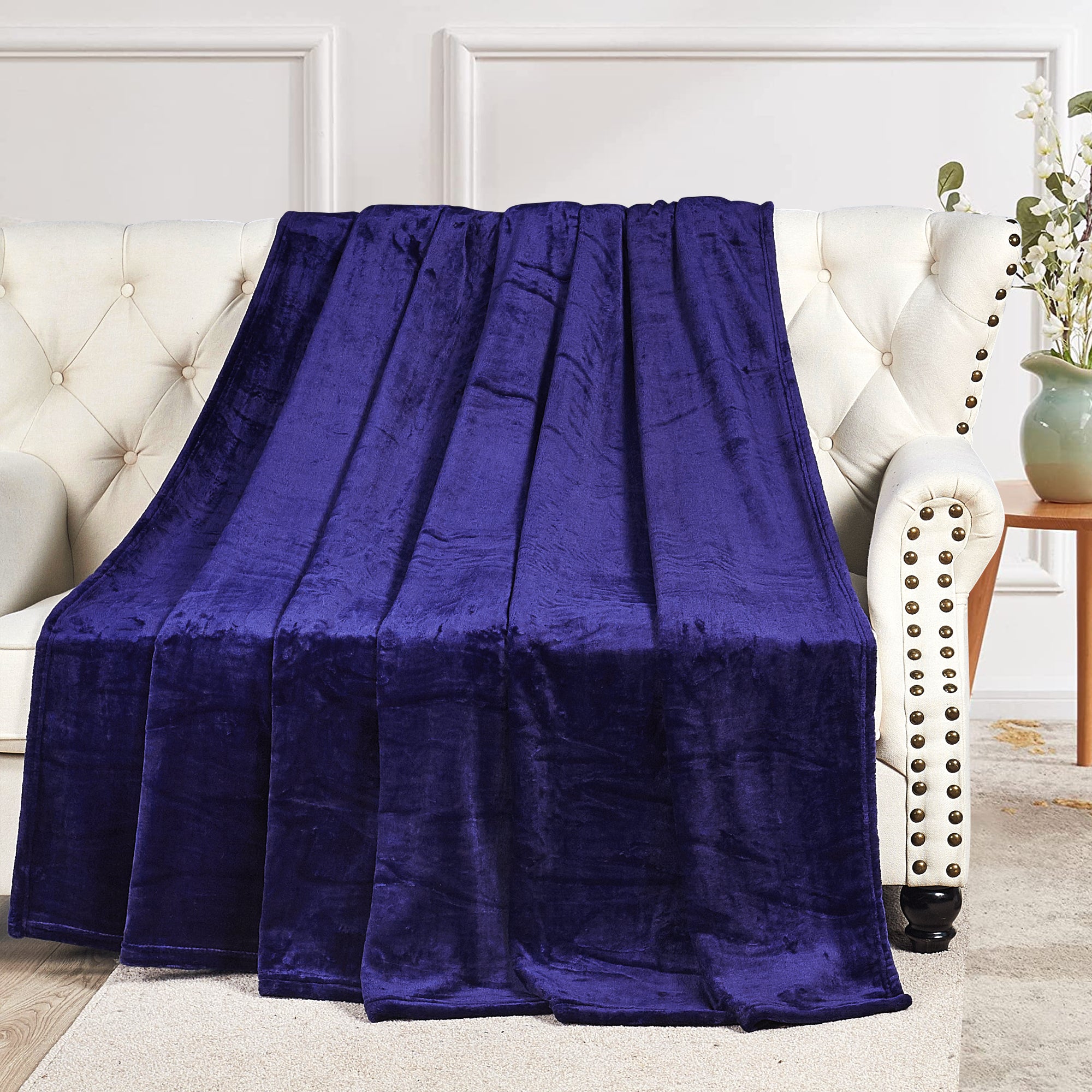 SOLID COLOR FLANNEL FLEECE BLANKET BLUE