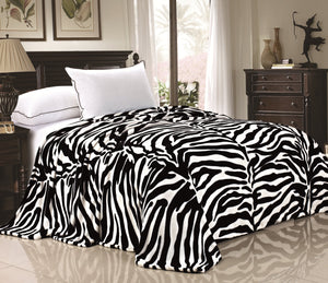 ANIMAL PRINT FLANNEL FLEECE BLANKET- BLACK AND WHITE ZEBRA