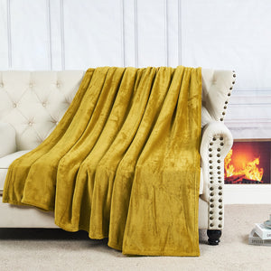 SOLID COLOR FLANNEL FLEECE BLANKET GOLDEN SPICE