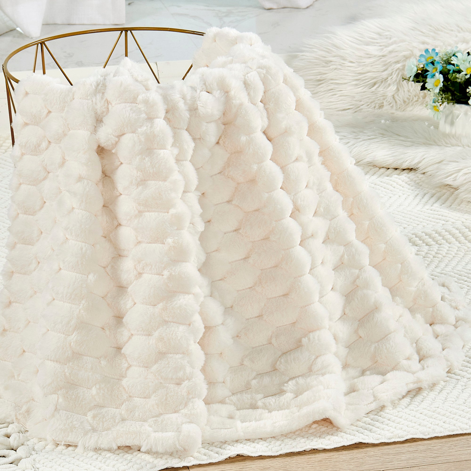 Textured Faux Fur Throw