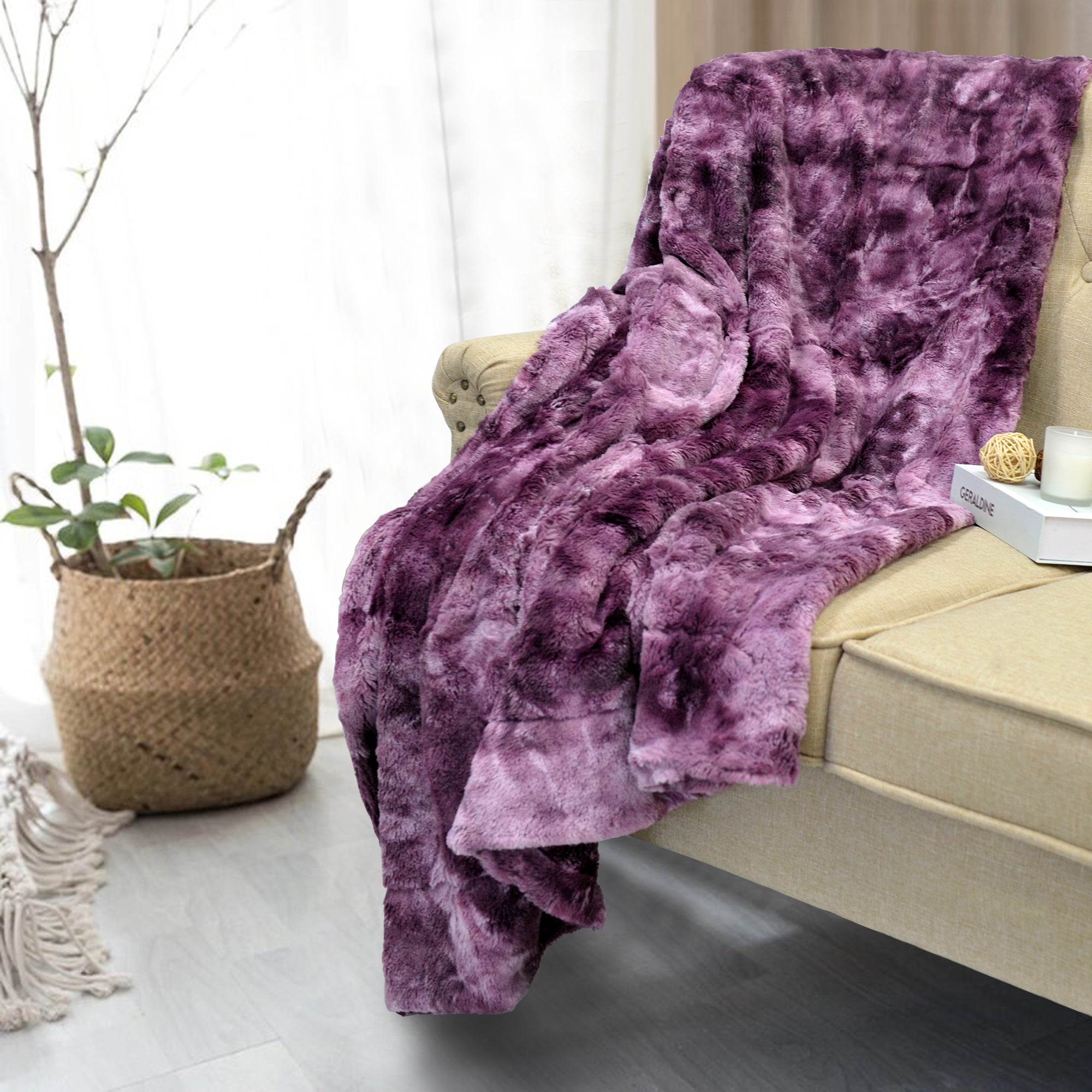 TIE DYED DOUBLE SIDED FAUX FUR THROW