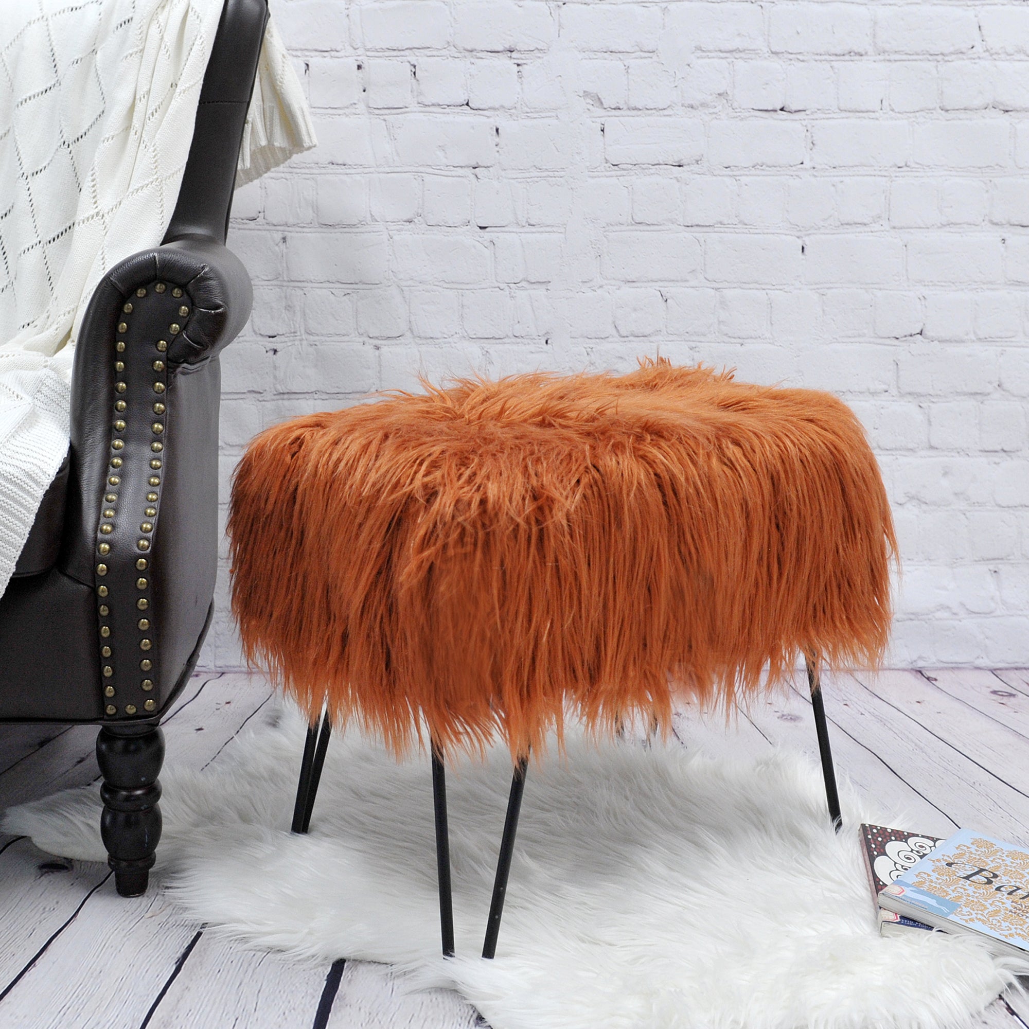 Mongolian Fur Ottoman